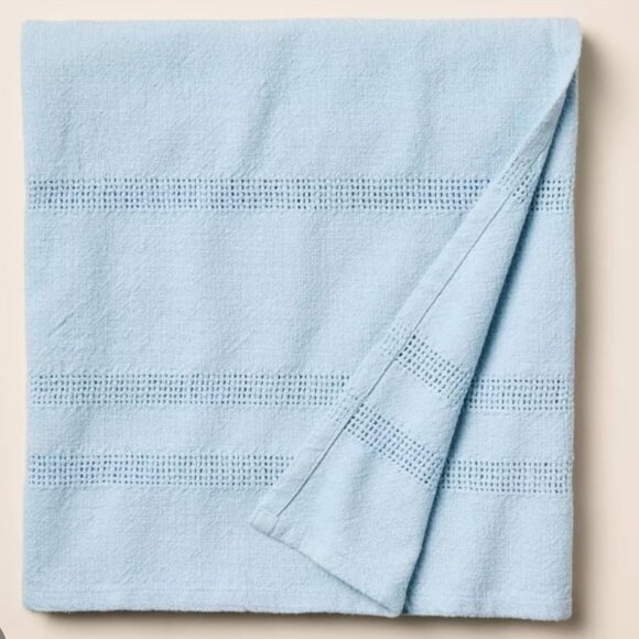 Hearth & Hand with Magnolia‎ Textured Stripes Cotton Light Blue Throw Blanket - Picture 2 of 3